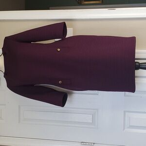 Nina Leonard plum colored ribbed pencil dress with faux front pockets buttons